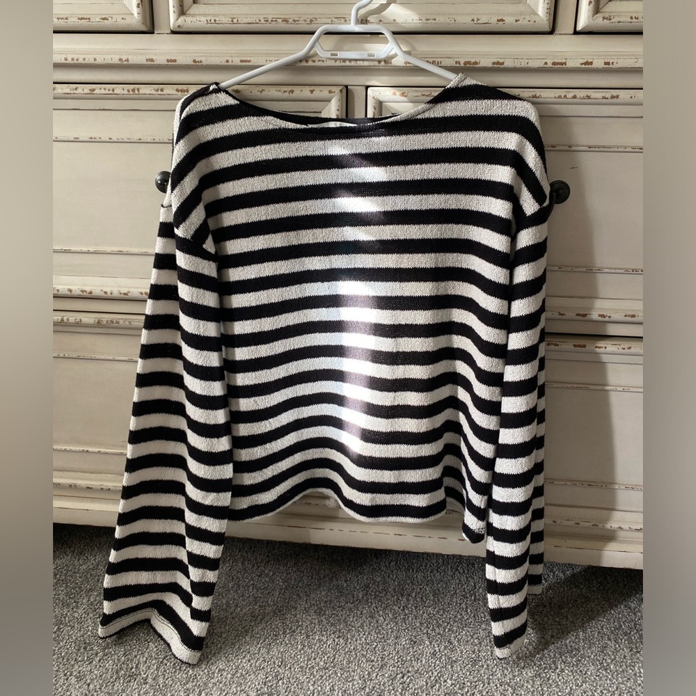 H&M Black & White Striped Knit Sweater Bell Sleeves (M-L)